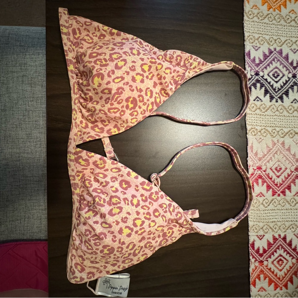 Dippin Daisies Pink Leopard Print Bikini Top